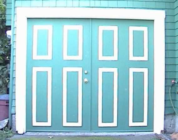 Photo of a garage door.